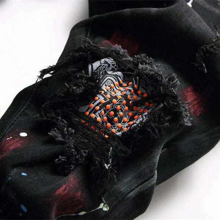 Paint splatter print black jeans