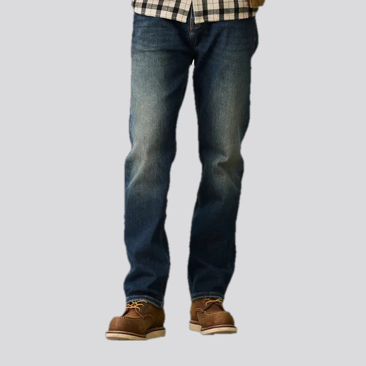 Mid-waist dark sanded men's jeans