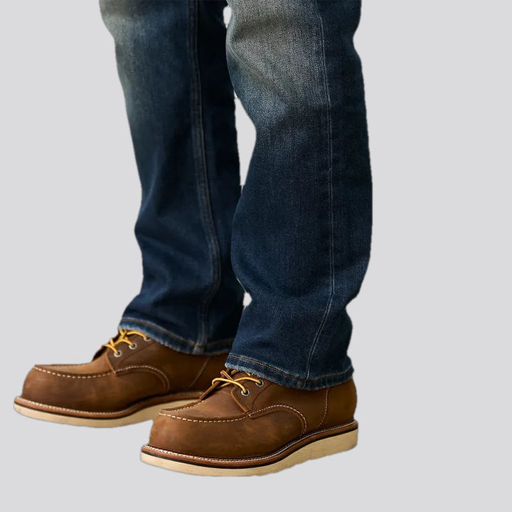 Mid-waist dark sanded men's jeans