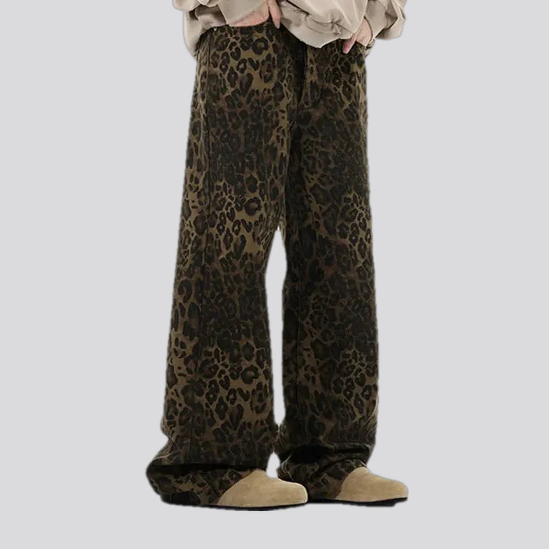 Slouchy animal print mid rise men's jean pants