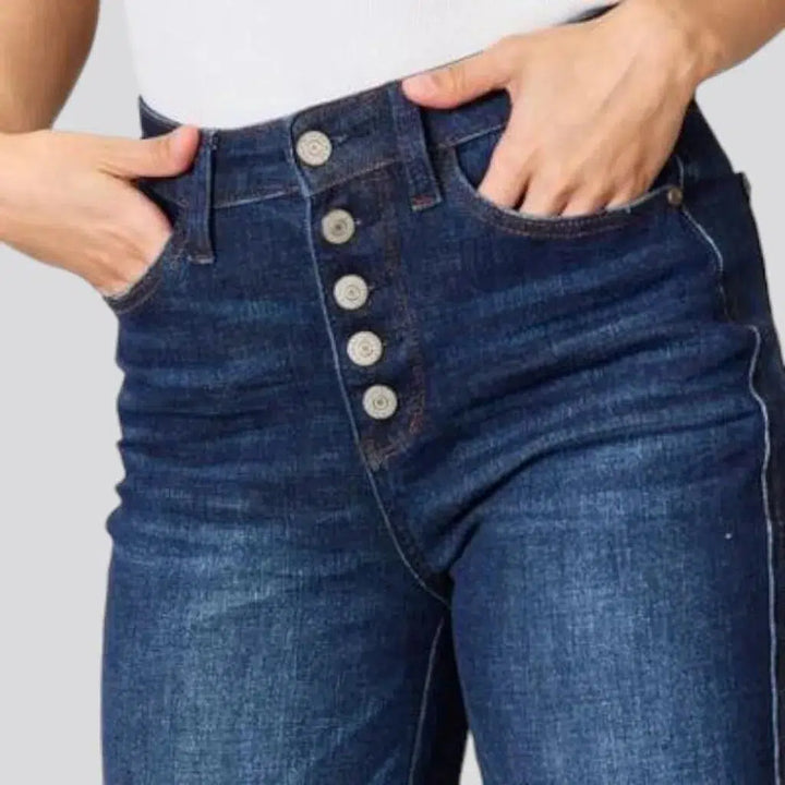 High-waist exposed-buttons jeans for women