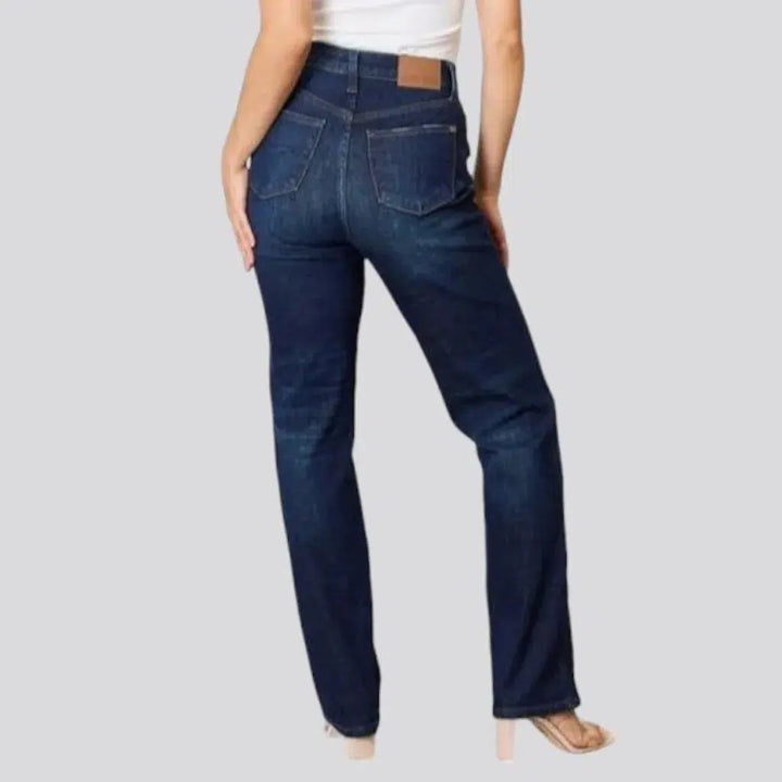 High-waist exposed-buttons jeans for women