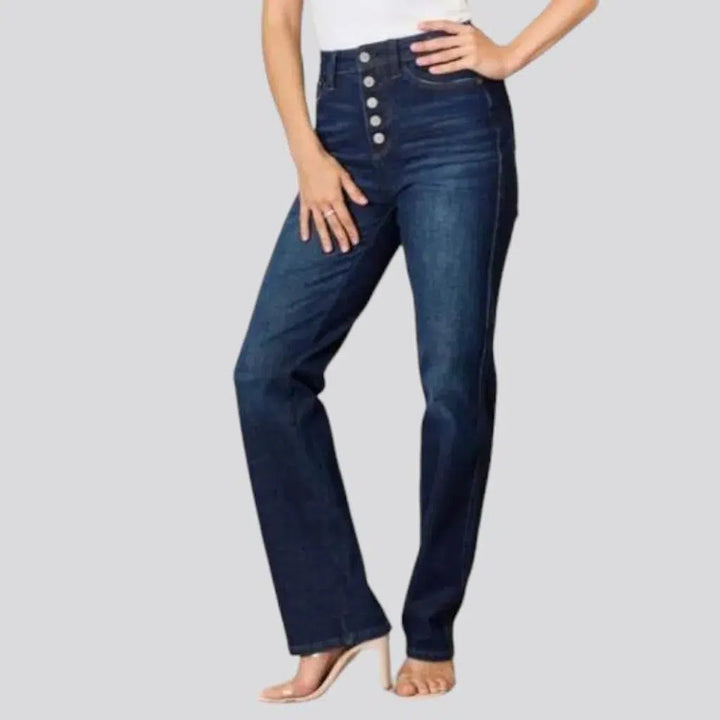High-waist exposed-buttons jeans for women