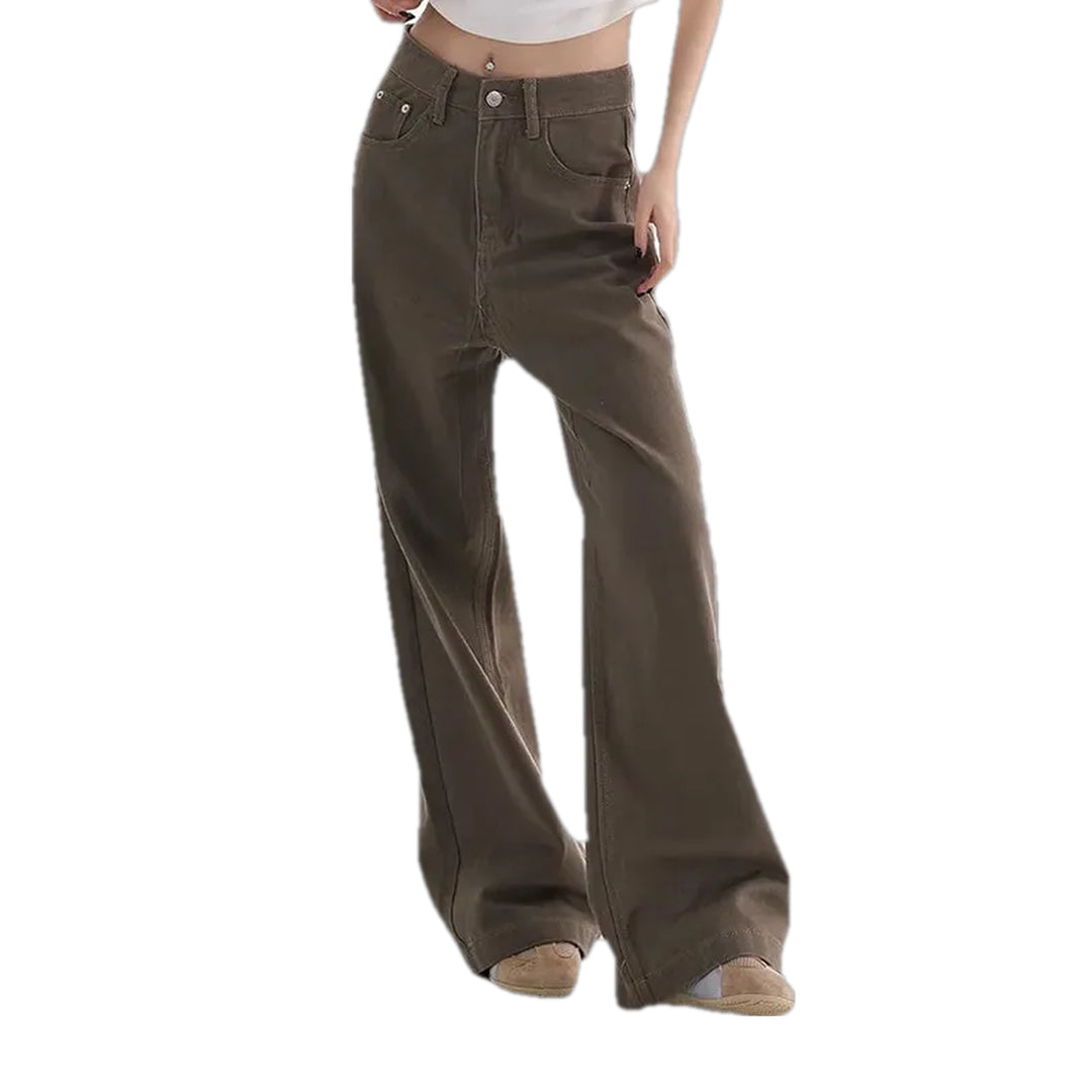 Colorful Fashion High Waist Jeans for Ladies - Brown
