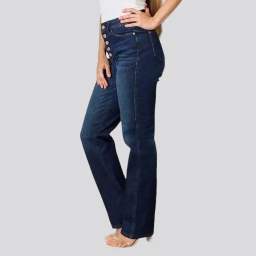 High-waist exposed-buttons jeans for women