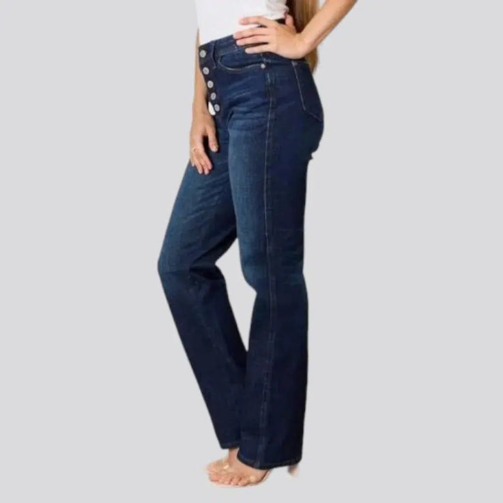 High-waist exposed-buttons jeans for women