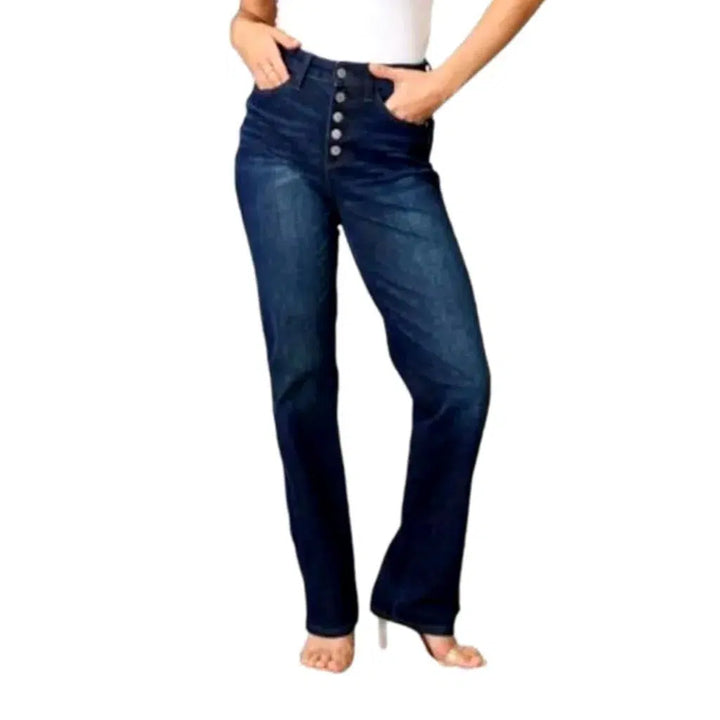 High-waist exposed-buttons jeans for women